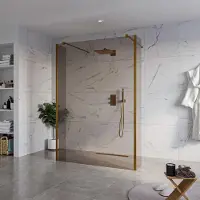FortiFura Galeria Vrijstaande Inloopdouche - 140x200cm - Rookglas - antikalk - 8mm veiligheidsglas - 2 zijwanden 40cm - wandsteunen en hoekprofielen - Geborsteld koper PVD (Koper) SW927772