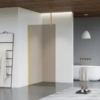 FortiFura Galeria inloopdouche - 40x200cm - rookglas - plafondarm - Geborsteld Messing PVD (Goud) SW797934/SW797910/SW804543