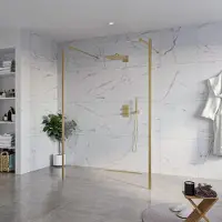 FortiFura Galeria Vrijstaande Inloopdouche - 140x200cm - Helder - antikalk - 8mm veiligheidsglas - 2 zijwanden 40cm - wandsteunen en hoekprofielen - Geborsteld Messing PVD (Goud) SW927770