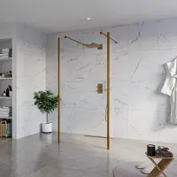 FortiFura Galeria Vrijstaande Inloopdouche - 100x200cm - Helder - antikalk - 8mm veiligheidsglas - 2 zijwanden 40cm - wandsteunen en hoekprofielen - Geborsteld koper PVD (Koper) SW927772
