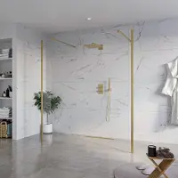 FortiFura Galeria Vrijstaande Inloopdouche - 180x200cm - helder - antikalk - 8mm veiligheidsglas - 2 zijwanden 30cm - wandsteunen en hoekprofielen - PVD - geborsteld messing (goud) SW927770