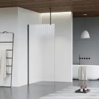 FortiFura Galeria inloopdouche - 70x200cm - ribbelglas - plafondarm - Geborsteld Gunmetal PVD SW797949/SW797907/SW804545