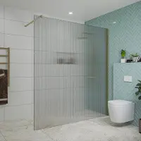 FortiFura Galeria inloopdouche - 180x200cm - ribbelglas - wandarm - PVD - geborsteld messing (goud) SW797956/SW797910