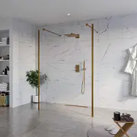 FortiFura Galeria Vrijstaande Inloopdouche - 140x200cm - Helder - antikalk - 8mm veiligheidsglas - 2 zijwanden 40cm - wandsteunen en hoekprofielen - Geborsteld koper PVD (Koper) SW927772