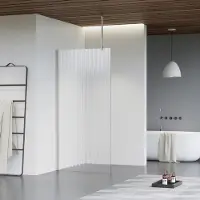 FortiFura Galeria inloopdouche - 30x200cm - ribbelglas - plafondarm - Geborsteld RVS PVD (RVS) SW797945/SW797908/SW804544
