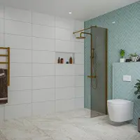 FortiFura Galeria inloopdouche - 50x200cm - rookglas - wandarm - Geborsteld koper PVD (Koper) SW797936/SW876702