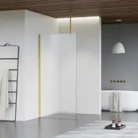 FortiFura Galeria inloopdouche - 70x200cm - mat glas - plafondarm - Geborsteld Messing PVD (Goud) SW797924/SW797910/SW804543