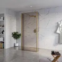 FortiFura Galeria Vrijstaande Inloopdouche - 90x200cm - Rookglas - antikalk - 8mm veiligheidsglas - 2 zijwanden 40cm - wandsteunen en hoekprofielen - Geborsteld Messing PVD (Goud) SW927770