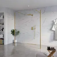 FortiFura Galeria Vrijstaande Inloopdouche - 160x200cm - Helder - antikalk - 8mm veiligheidsglas - 2 zijwanden 40cm - wandsteunen en hoekprofielen - Geborsteld Messing PVD (Goud) SW927770