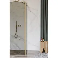 FortiFura Galeria zijwand - 50x200cm - rookglas - 8mm - met hoekprofiel - Geborsteld Messing PVD (Goud) SW797936 / SW798731