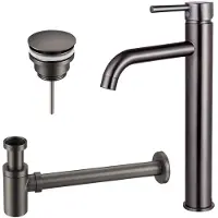FortiFura Calvi Wastafelkraanset - verhoogde wastafelkraan - klikwaste plug - verlaagde design sifon - Geborsteld Gunmetal PVD SW766541/SW767288/SW767295