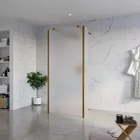 FortiFura Galeria Vrijstaande Inloopdouche - 90x200cm - Glas mat - antikalk - 8mm veiligheidsglas - 2 zijwanden 40cm - wandsteunen en hoekprofielen - Geborsteld koper PVD (Koper) SW927772