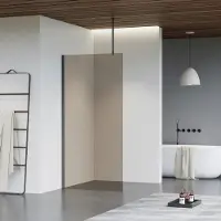 FortiFura Galeria inloopdouche - 40x200cm - rookglas - plafondarm - Geborsteld Gunmetal PVD SW797934/SW797907/SW804545