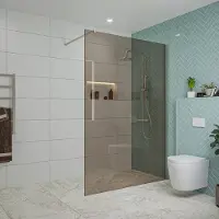 FortiFura Galeria inloopdouche - 140x200cm - rookglas - wandarm - Geborsteld RVS PVD (RVS) SW797946/SW797908
