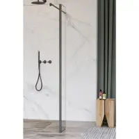 FortiFura Galeria zijwand - 30x200cm - helder glas - 8mm - met hoekprofiel - Geborsteld Gunmetal PVD SW797909 / SW798732