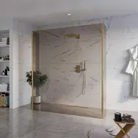 FortiFura Galeria Vrijstaande Inloopdouche - 180x200cm - Rookglas - antikalk - 8mm veiligheidsglas - 2 zijwanden 40cm - wandsteunen en hoekprofielen - Geborsteld Messing PVD (Goud) SW927770
