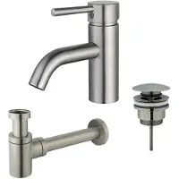 FortiFura Calvi Wastafelkraanset - lage wastafelkraan - klikwaste plug - verlaagde design sifon - Geborsteld RVS PVD (RVS) SW377856/SW696201/SW696217