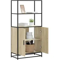 vidaXL Hoge kast 68x35x139 cm bewerkt hout en metaal zwart