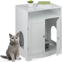 Relaxdays kattenbak ombouw / kast - 2 openingen - 73,5 x 60 x 43,5 cm - kattenkast - wit