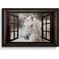 PosterMonkey Poster in lijst - Fotolijst 60x40 cm - Posters - Doorkijk - Paard - Wit - Winterlandschap - Sneeuw - Posterlijst zwart - Decoratie - Wanddecoratie woonkamer - Muurdecoratie slaapkamer