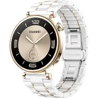 Strap-it Smartwatch bandje 18mm keramiek - Hoogwaardig keramisch bandje - geschikt voor Huawei Watch GT 4 - 41mm / Watch GT 5 41mm / GT 5 Pro - 42mm (wit/goud)