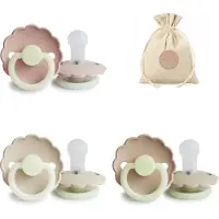 Frigg spenen daisy - siliconen T1 0-6 maanden - glow in the dark : cream, croissant en blush + BolleToet zakje