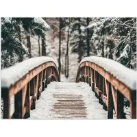 PosterMonkey Poster 120x90 cm - Brug - Winterlandschap - Bos - Natuur - Sneeuw - Posters - Kamer decoratie - Wanddecoratie woonkamer - Muurdecoratie slaapkamer