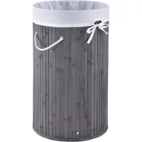 Juskys Bamboe Wasmand Curly - 55 Liter - Grijs - Incl. Waszak & Deksel