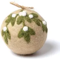 Sjaal met Verhaal Kerstbal Vilt - Mistletoe Large Rond - Beige & Groen & Wit - 8cm - Fairtrade