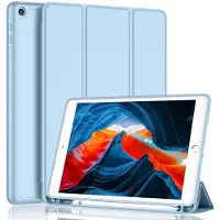 Ntech ipad 2021 hoes met pencil houder smart bookcase Licht Blauw - ipad hoes 9e generatie 10.2 - ipad hoes 2021 cover met apple Pencil Vakje