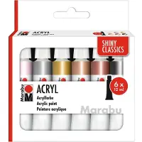 Marabu 6x Marabu, Kleuren + verf voor doe-het-zelvers, Acrylverf Glanzend Clas 12ml 6SZ (Metallic goud, Metallic brons, Metallic koper, Metallic zwart, Metallic zilver, Metallic rosé, 72 ml)