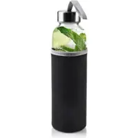 Mondex Glazen waterfles met zwarte neopreen hoes - 490 ml