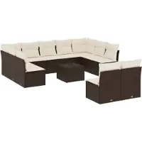 vidaXL 12-delige Loungeset met kussens poly rattan bruin