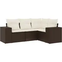 vidaXL 4-delige Loungeset met kussens poly rattan bruin