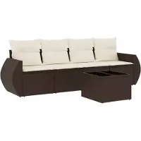 vidaXL 5-delige Loungeset met kussens poly rattan bruin