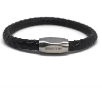 Fashion Jewelry Armband Heren - Gevlochten leren armband - Zwart - Carpi - Large 19cm