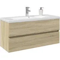 vidaXL 2-delige Badkamermeubelset keramiek en bewerkt hout