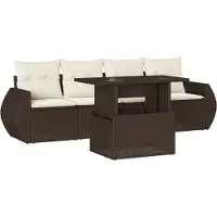 vidaXL 5-delige Loungeset met kussens poly rattan bruin