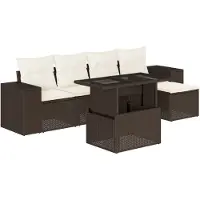 vidaXL 6-delige Loungeset met kussens poly rattan bruin