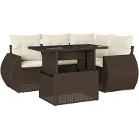 vidaXL 5-delige Loungeset met kussens poly rattan bruin