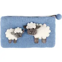 Sjaal met Verhaal Portemonnee Schaapjes Blauw Vilt - 20x11cm