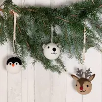 Sjaal met Verhaal Kerstballen Vilt Complete Set - Winterdieren - 8cm - 3 Stuks - Fairtrade