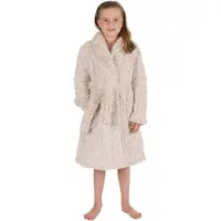 Rebelle Teddy badjas kind - 100% zacht fleece - kinderbadjas teddylook - trendy ochtendjas voor kinderen - beige - maat 128
