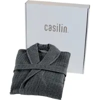 Casilin - Badjas Cadeau voor Hem en Haar in Luxe Geschenkdoos - Voor dames en heren - Maat S - Wafel Katoen - Absorberend - Grijs