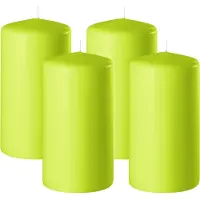 Enlightening Candles Cilinderkaars - 4x - stompkaars - limegroen - D6 x H15 cm - 58 branduren - Dikke kaarsen - Voor kandelaar of plateau