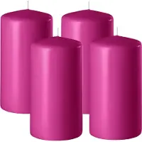 Enlightening Candles Cilinderkaars/stompkaars - 4x - fuchsia roze - D6 x H8 cm - 27 branduren - Dikke kaarsen - Voor kandelaar of plateau