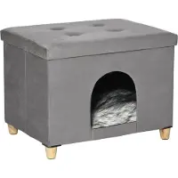 PawHut Paws 2-in1 Kattenhuisje en poef - Grijs - 60 x 45 x 44,5 cm