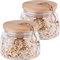 Aps Woody Voorraadpot Glas - Houten Deksel met Siliconenn Afdichting - Vershouddoos - 1L - Set van 2