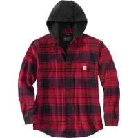 Carhartt Flannel-Fleece, shirt/jack met capuchon ,Rood/Zwart (R09) ,M