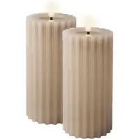 Lumineo Luxe LED kaars/stompkaars - 2x st - lichtgrijs - ribbel - D7,5 x H17,3 cm - timer